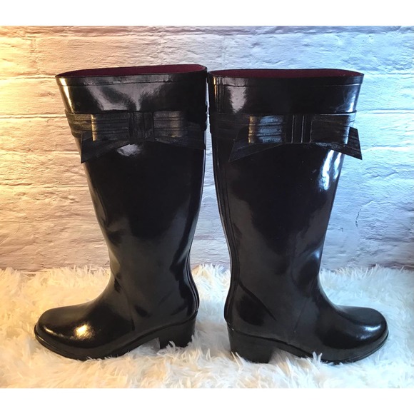 Kate Spade Shinny Black Rubber Rain Boots Women’s SZ 8 - Picture 2 of 6